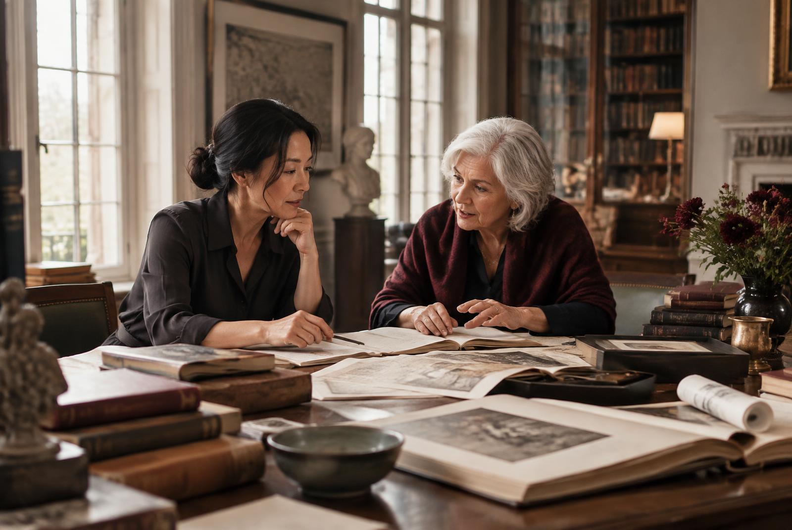 Two researchers exploring archival work together